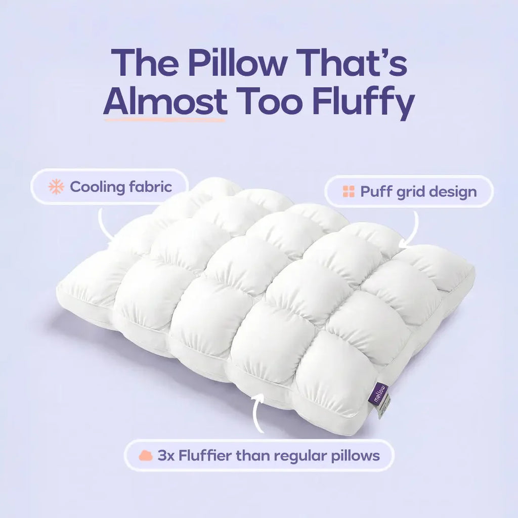 Mellow Sleep | Mellow Puff Pillow – Soft Quilted Puff Grid Design Pillow, Fluffy Plush Bed Pillow with Cloud like Comfort, Breathable Support Pillow for Side, Back & Stomach Sleepers, Cozy Bed Pillow for Better Sleep